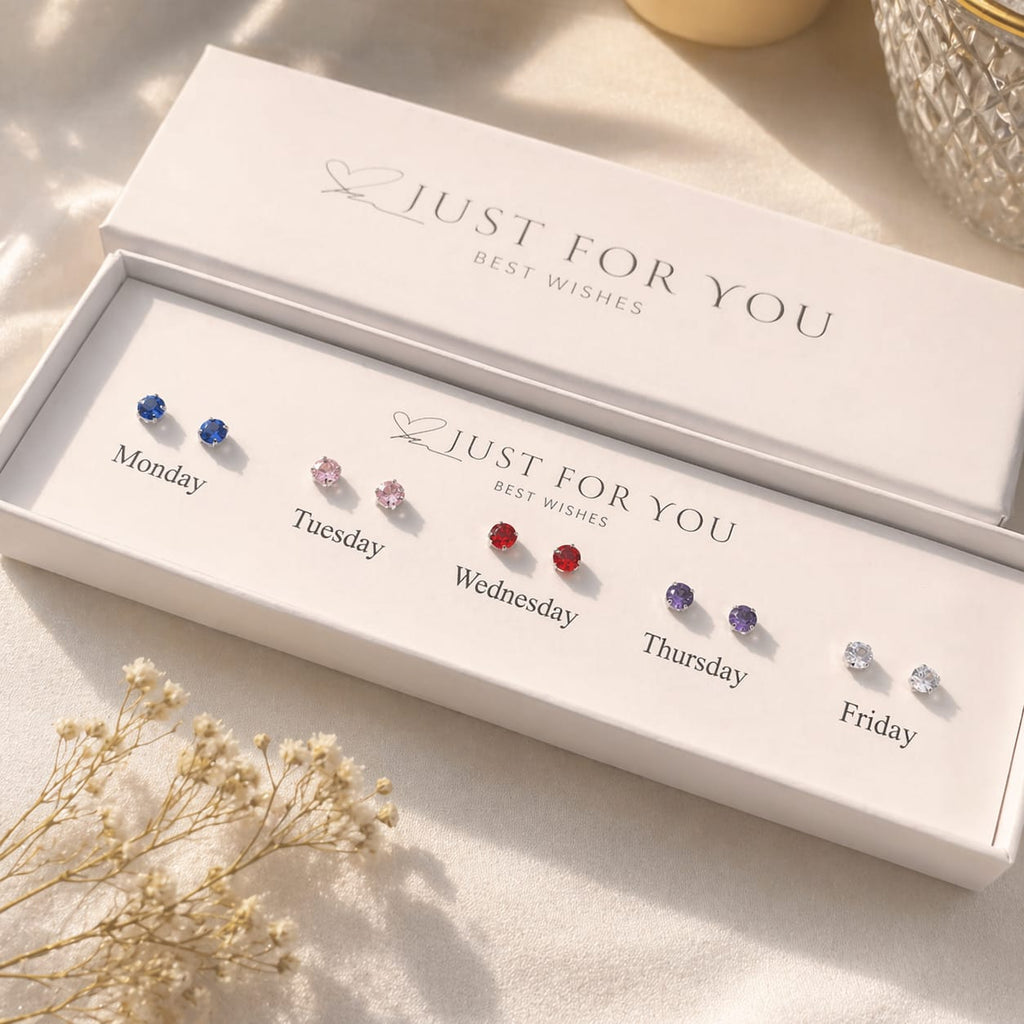 Days of the Week Crystal Stud Earring Set | Gold Plated