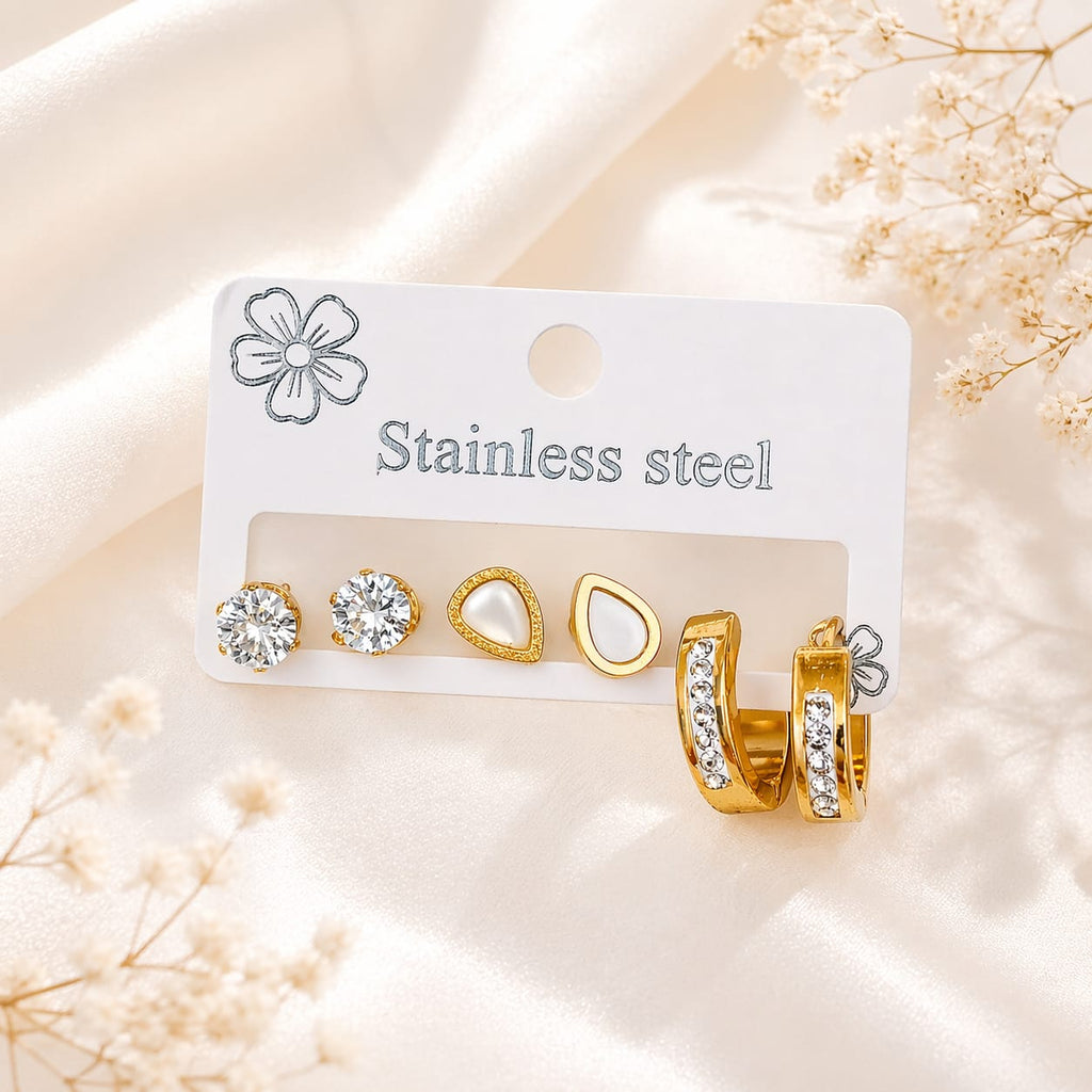 Zirconia Earrings Set (3 Pairs)