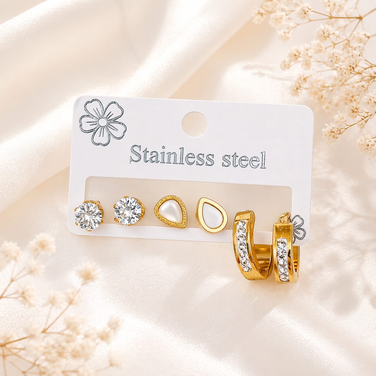 Zircon Star Drop Earrings Set (3 Pairs) | Gold Plated