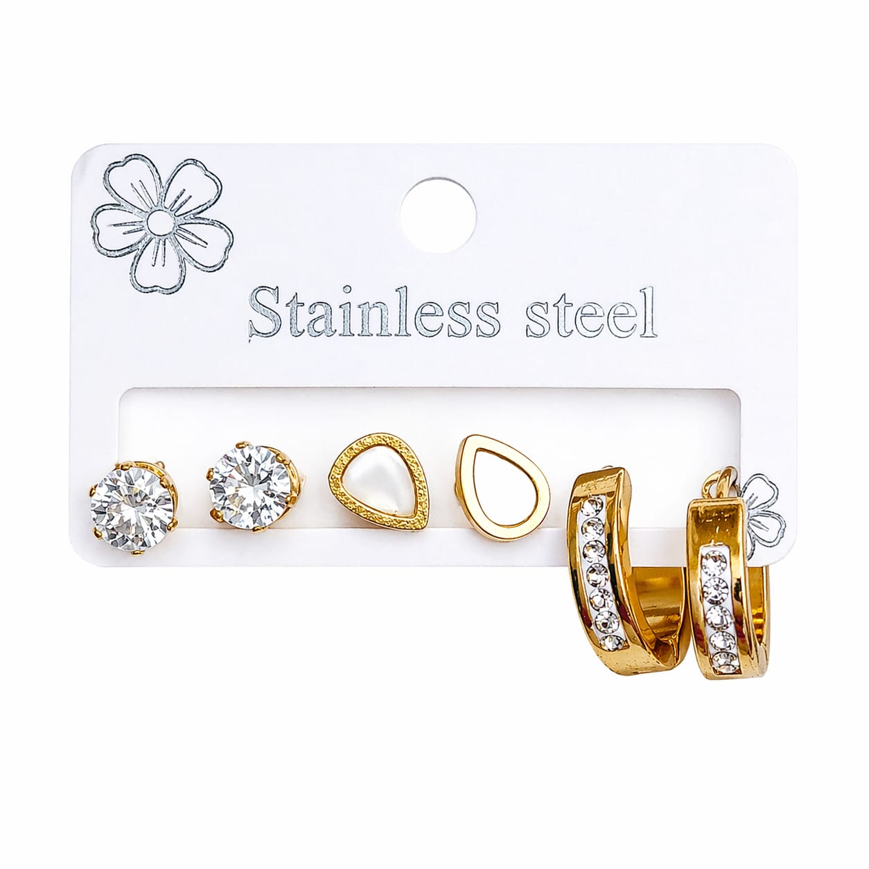 Zircon Star Drop Earrings Set (3 Pairs) | Gold Plated
