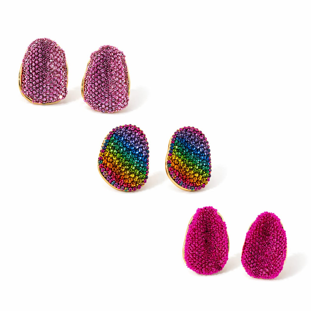 Mixed Colour Zircon Stud Earrings | Gold Plated