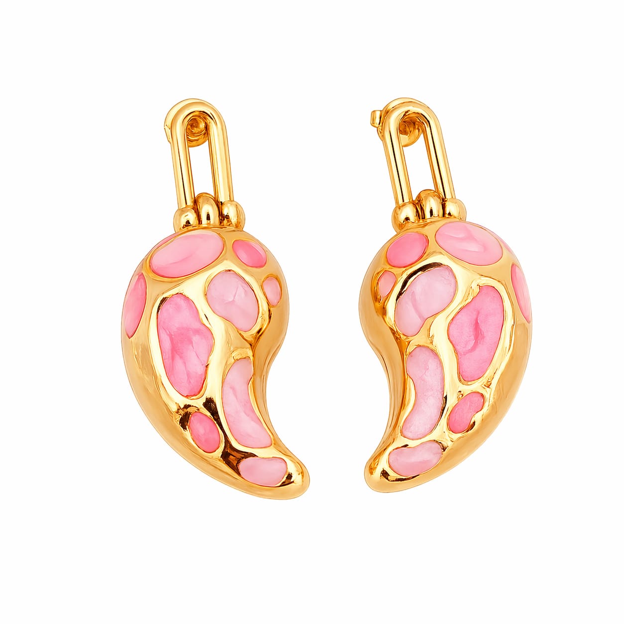 Drop-Shaped Earrings | Pink & Gold | PVD Coated | 304 Stainless Steel