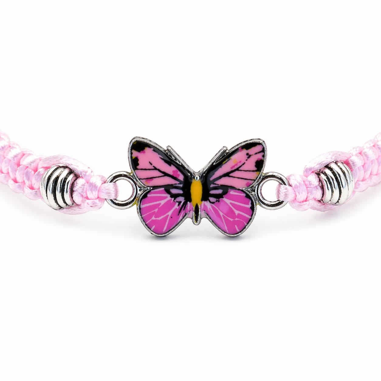 Butterfly Charm Bracelet | Adjustable Nylon | Black, Red, Pink & Blue
