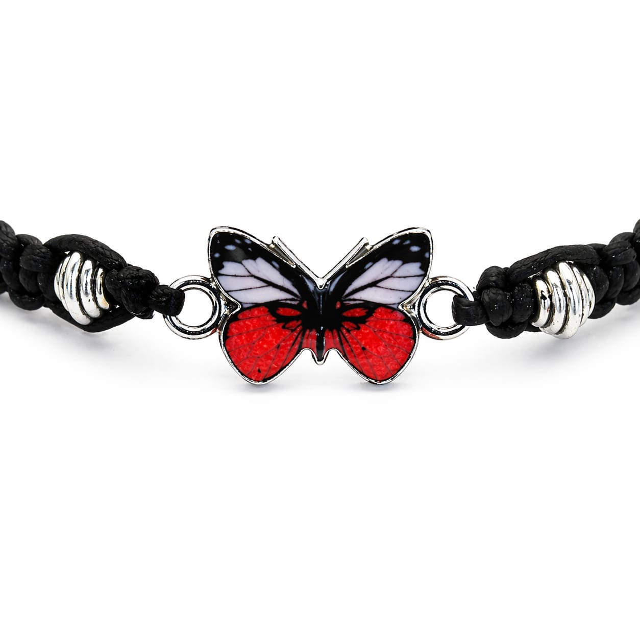 Butterfly Charm Bracelet | Adjustable Nylon | Black, Red, Pink & Blue
