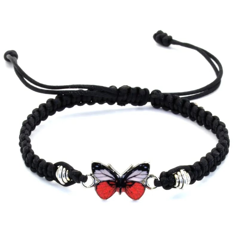 Butterfly Charm Bracelet | Adjustable Nylon | Black, Red, Pink & Blue