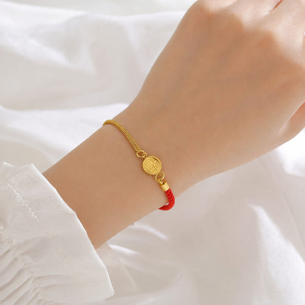 Snake Chain Red Cord Bracelet | Gold Plated