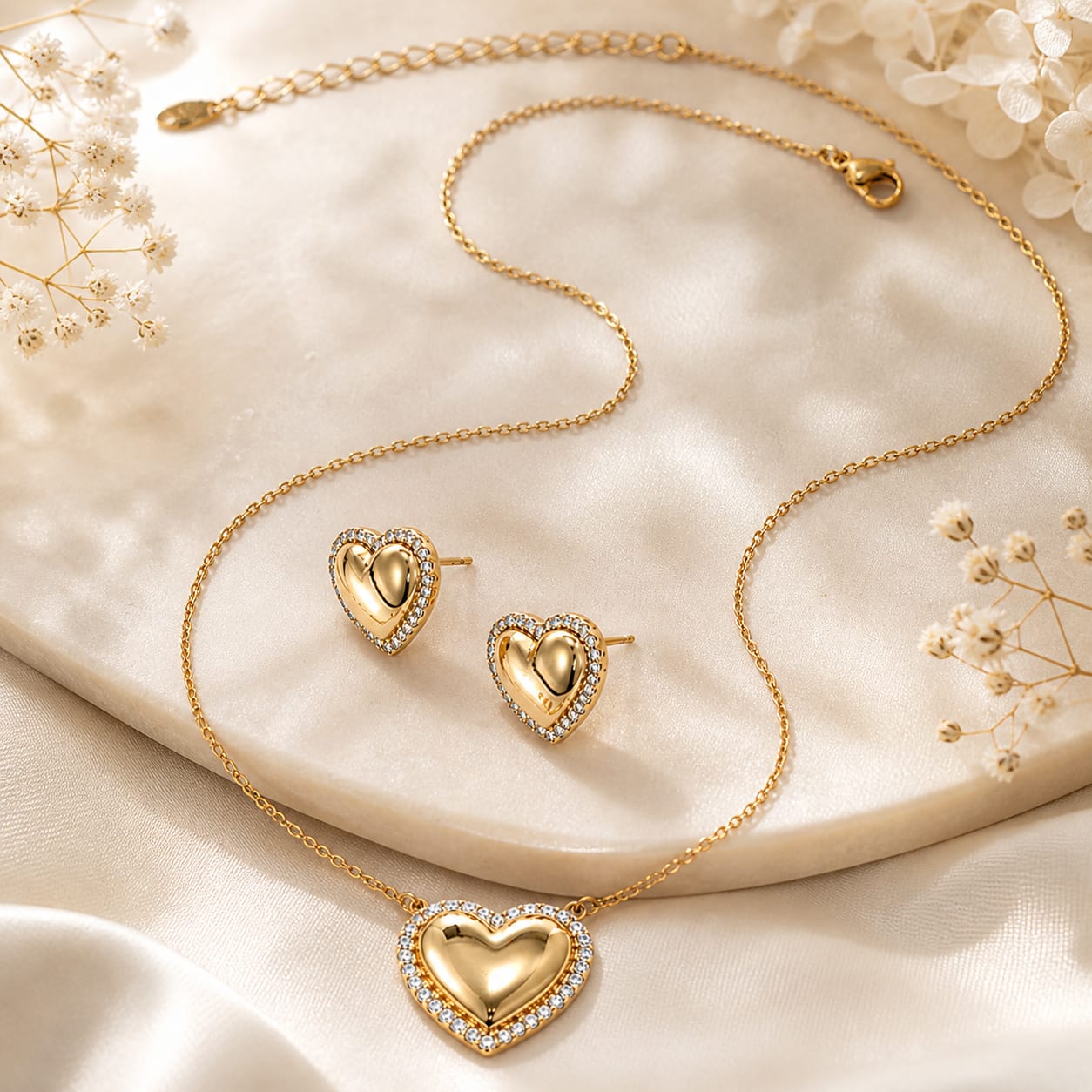 Heart Jewellery Set | Crystal | 18K Gold Plated