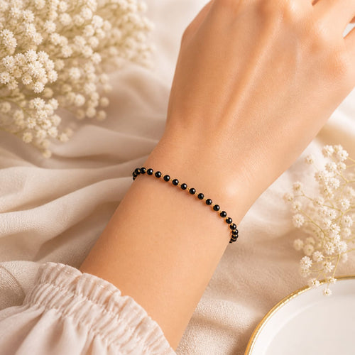 Black Beaded Bracelet | 24K Gold Plated