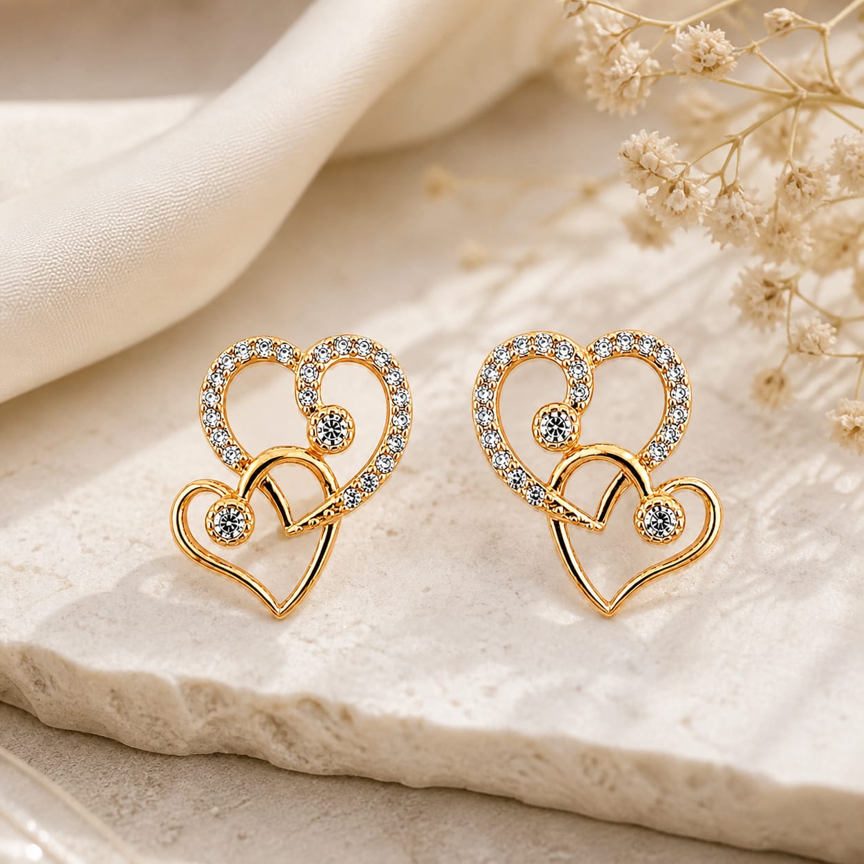 Golden Heart Glow Stud Earrings